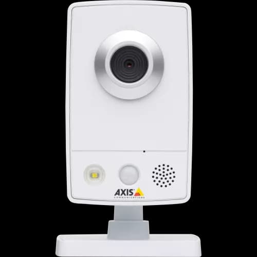 AXIS M1031-W from AXIS COMMUNICATIONS - – smallest and smartest wireless network camera with intruder alarm and remote listening. Shown from front.