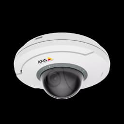 AXIS M5075 from AXIS COMMUNICATIONS - white and black camera with the AXIS LOGO is angled on its left