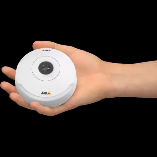 Human hand holding round AXIS CAMERA. from AXIS COMMUNICATIONS