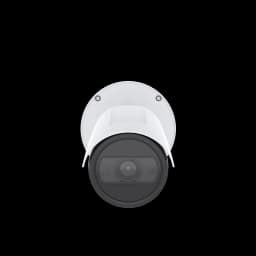 P1467-LE in black and white, mounted on a wall. from Axis Communications - viewed from its front angle