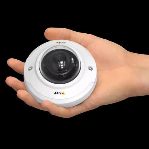 IP Camera AXIS M3044WV supports intelligent analytics areas and has HDTV 720p video quality. The camera is viewed from front from AXIS COMMUNICATIONS
