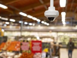 AXIS M4218-LV from AXIS COMMUNICATIONS - mounted on TM4101 pendant kit in grocery_store