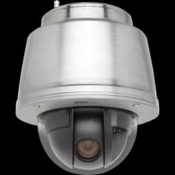 IP Camera AXIS Q6044-S has SFP slots for fiber, RJ45 connections and casing for pressurized nitrogen. Viewed from front. from AXIS COMMUNICATIONS