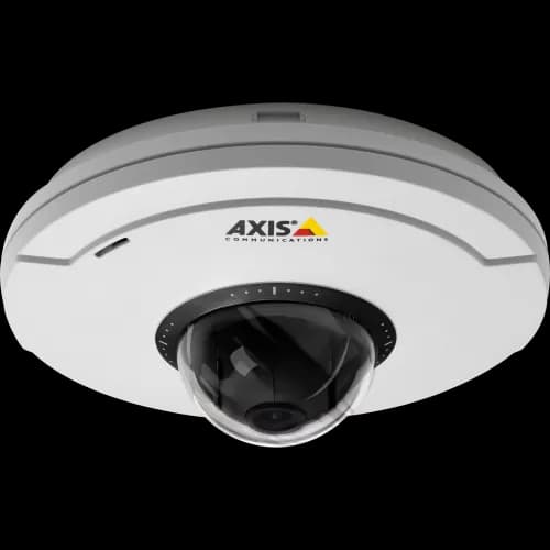 AXIS M5014 from AXIS COMMUNICATIONS - PTZ is a palm-sized IP camera with an ultra-discreet design. The product is viewed from its front.