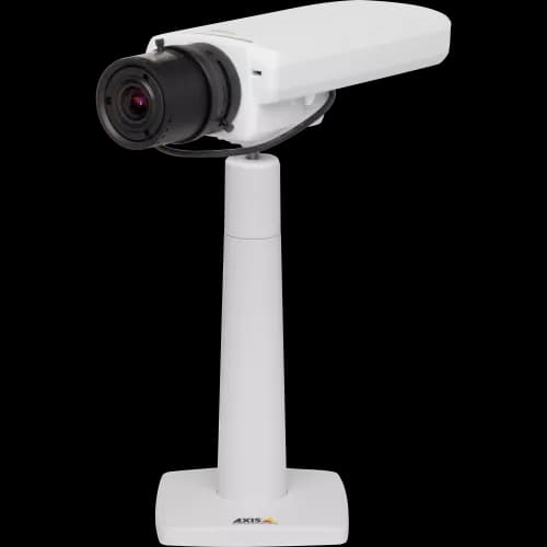 AXIS P1357 from AXIS COMMUNICATIONS - IP camera with digital PTZ and multi-view streaming. The camera is viewed from its left.