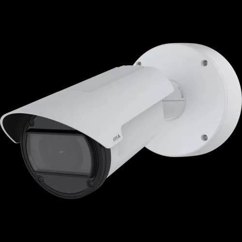Bullet Camera in white, wall mounted with visible lens and IR illumination from Axis Communications