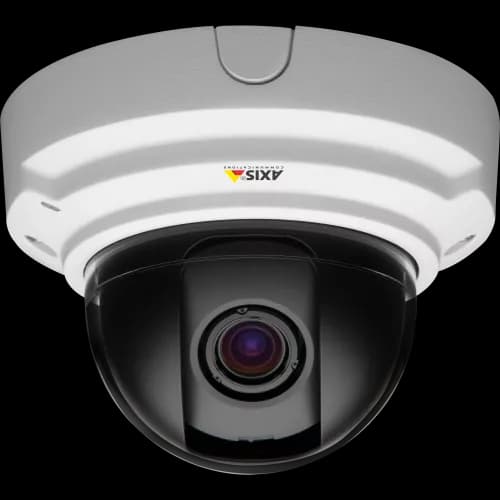 IP Camera AXIS P3346-V has P-Iris control, Digital PTZ and multi-view streaming. Viewed from front from AXIS COMMUNICATIONS