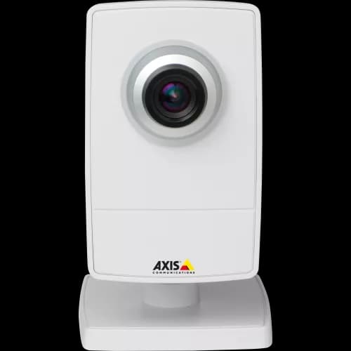 AXIS M1004-W from AXIS COMMUNICATIONS - IP camera with HDTV 720p/1MP quality. The camera is viewed from its left.